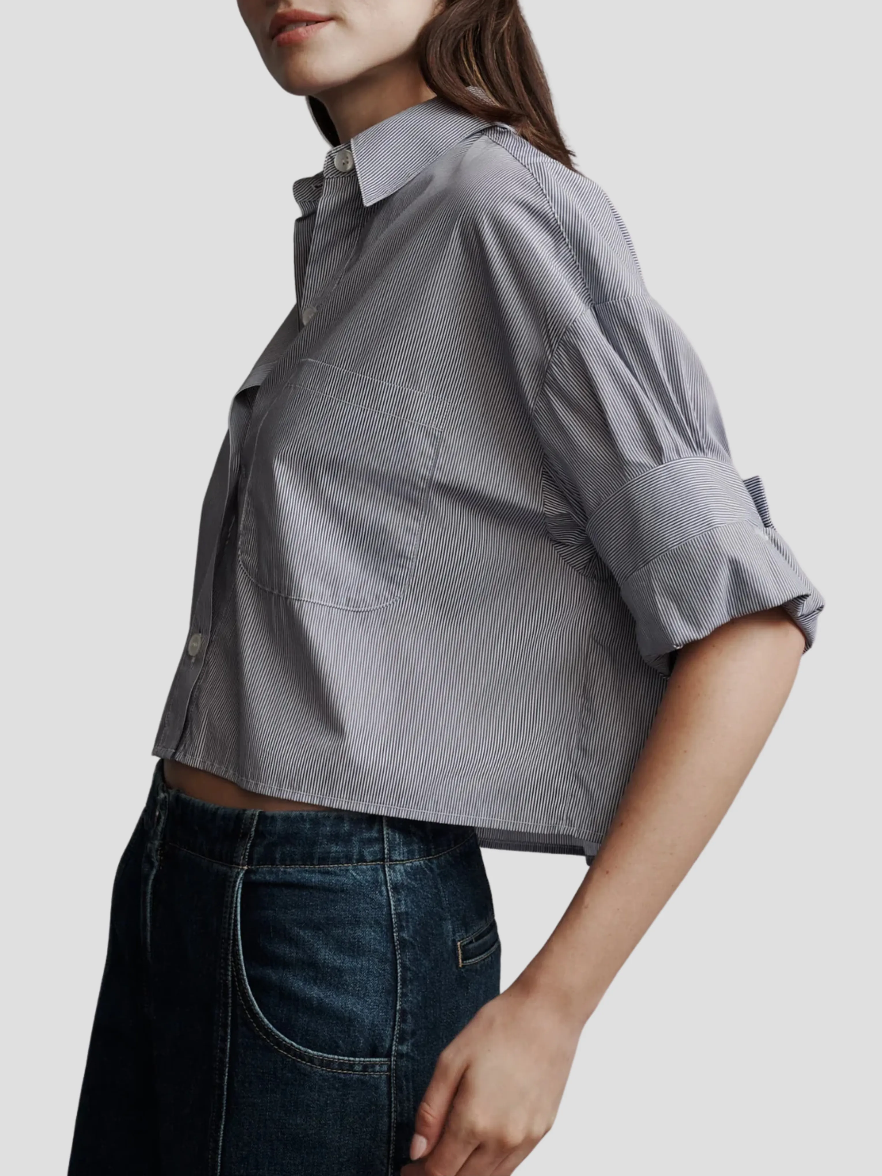 Next Ex Striped Cotton Cropped Shirt