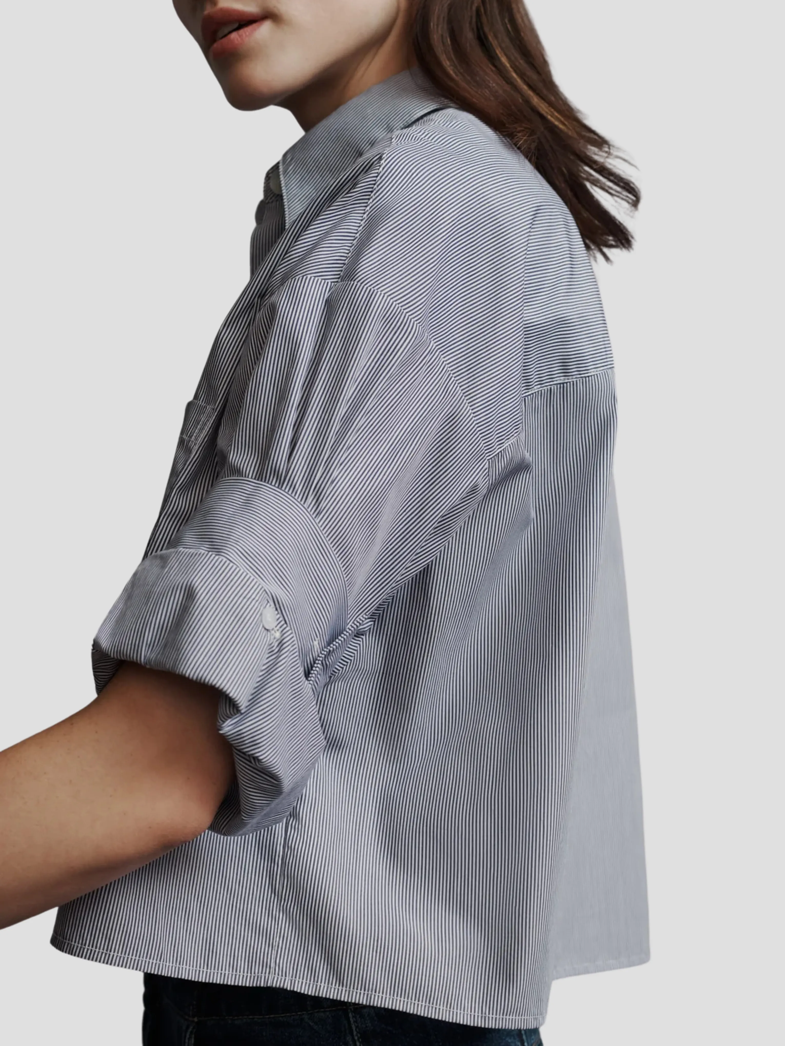 Next Ex Striped Cotton Cropped Shirt