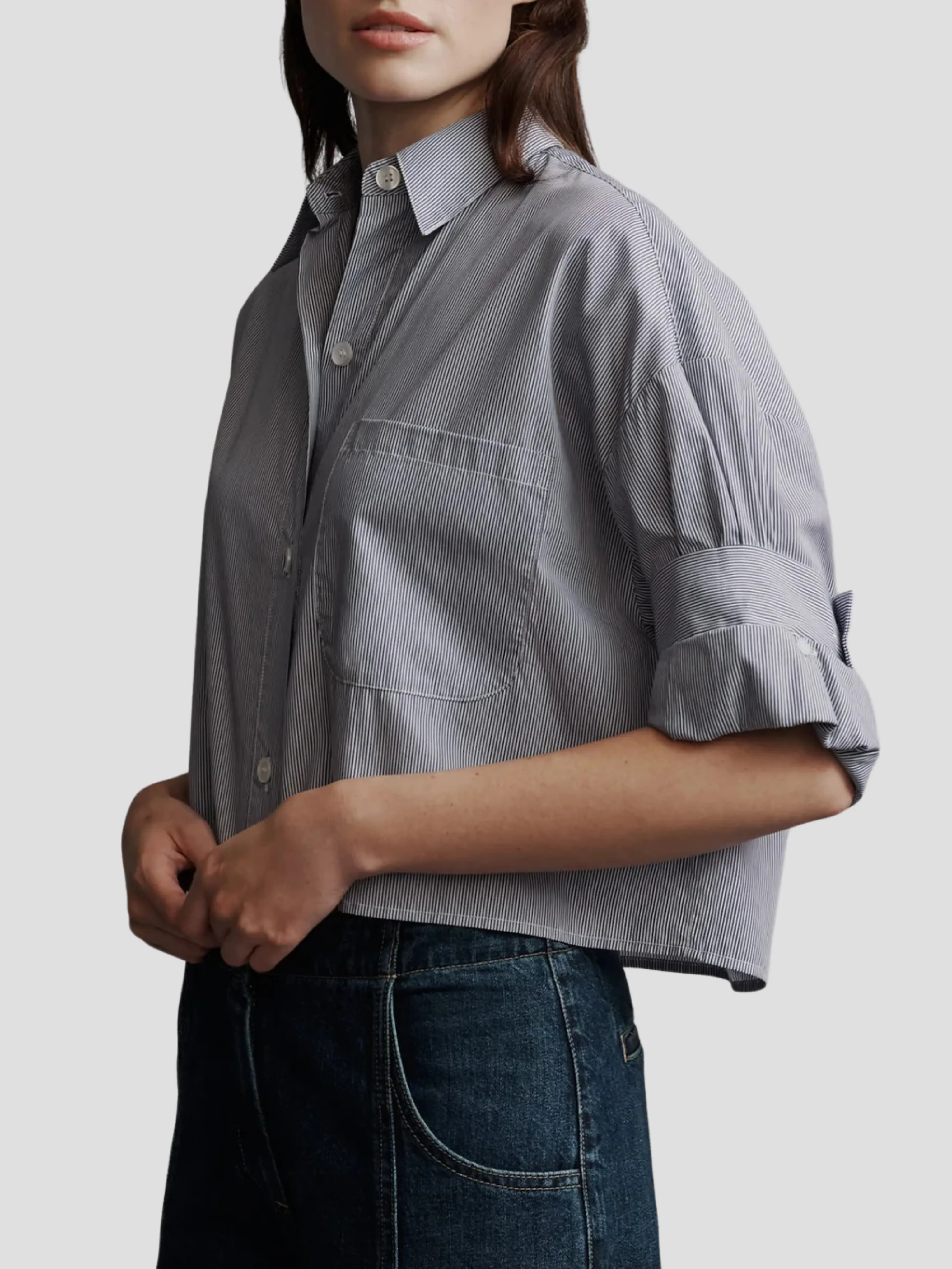 Next Ex Striped Cotton Cropped Shirt