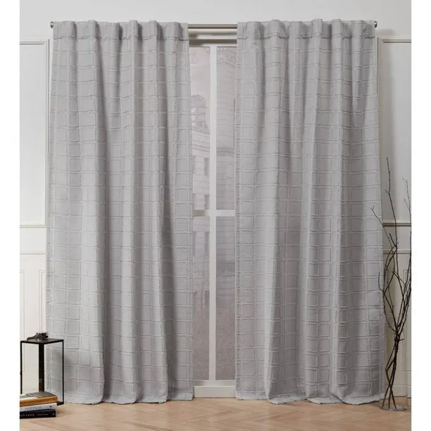 Nicole Miller New York Helix Embellished Square Hidden Tab Top Curtain Panel Pair, Gray, 54x84