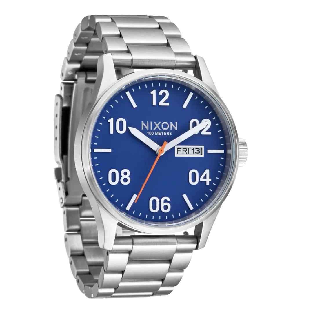 Nixon Sentry SS Unisex Metal Bands Watches - Silver Cobalt