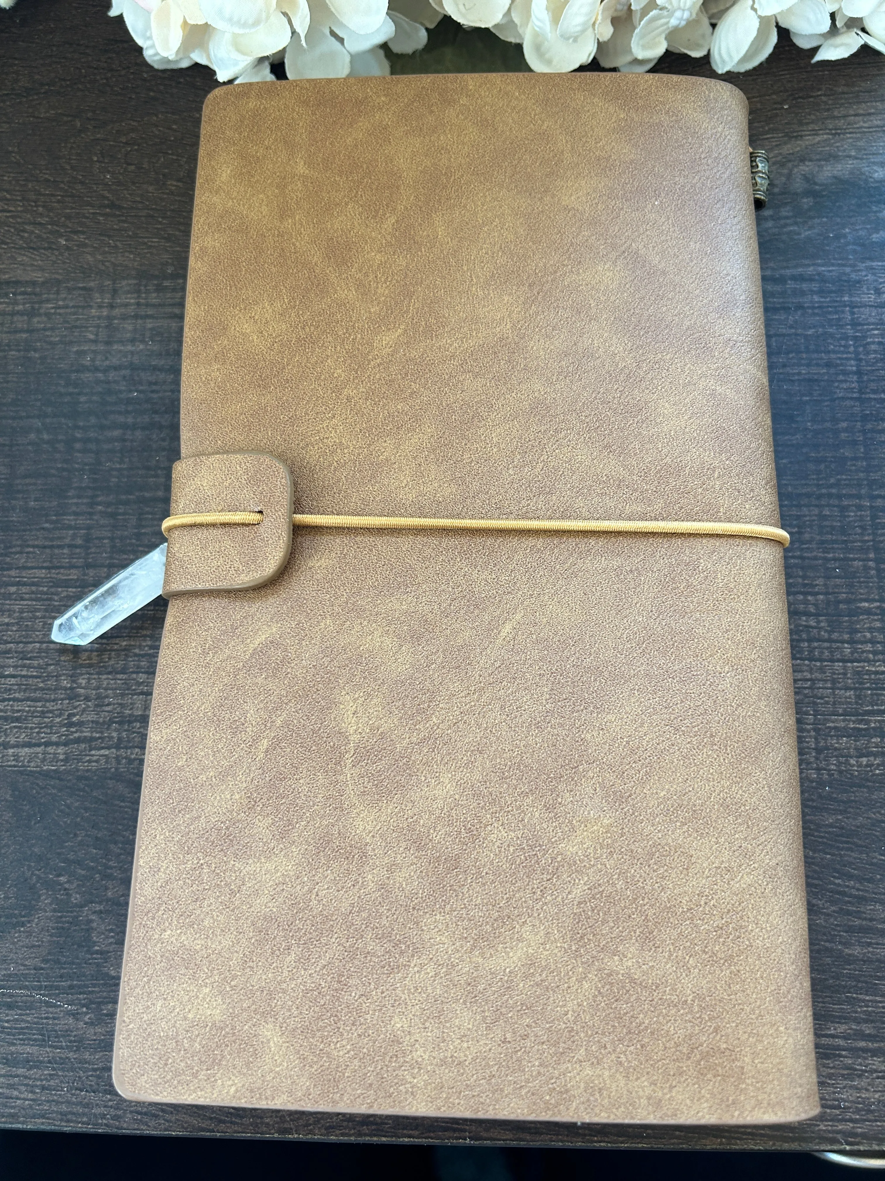 Notebook Journal - Spiral Goddess with Clear Quartz Crystal, Light Brown