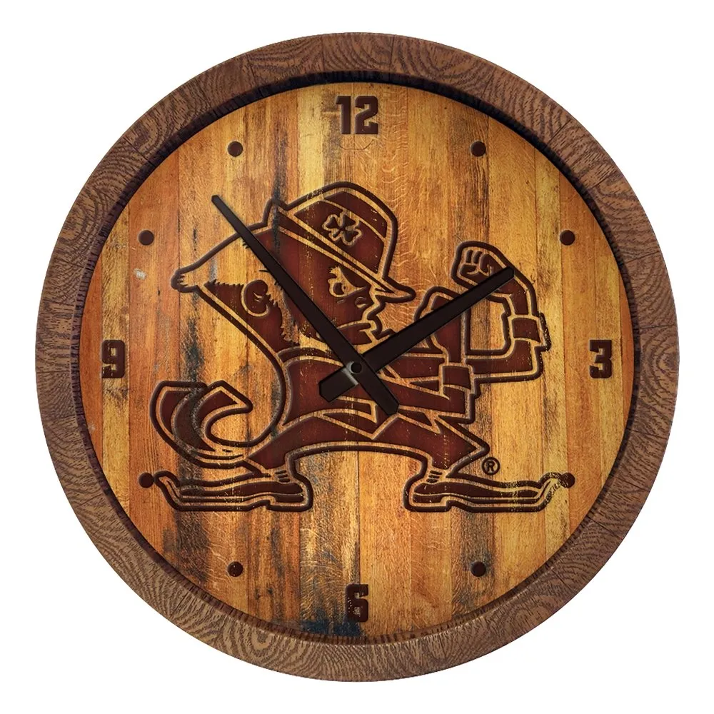 Notre Dame Fighting Irish: Leprechaun - Branded "Faux" Barrel Top Clock