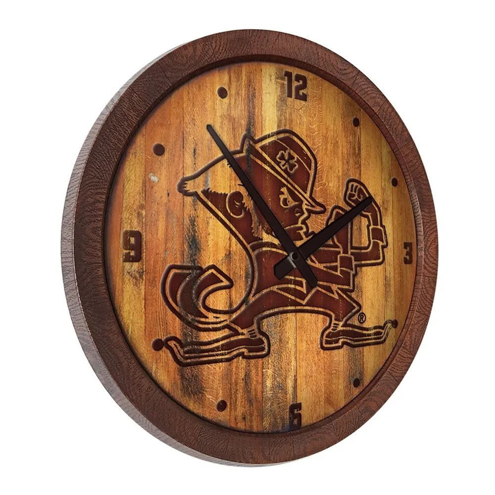 Notre Dame Fighting Irish: Leprechaun - Branded "Faux" Barrel Top Clock