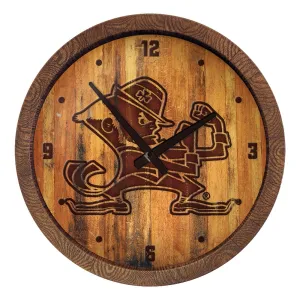 Notre Dame Fighting Irish: Leprechaun - Branded "Faux" Barrel Top Clock