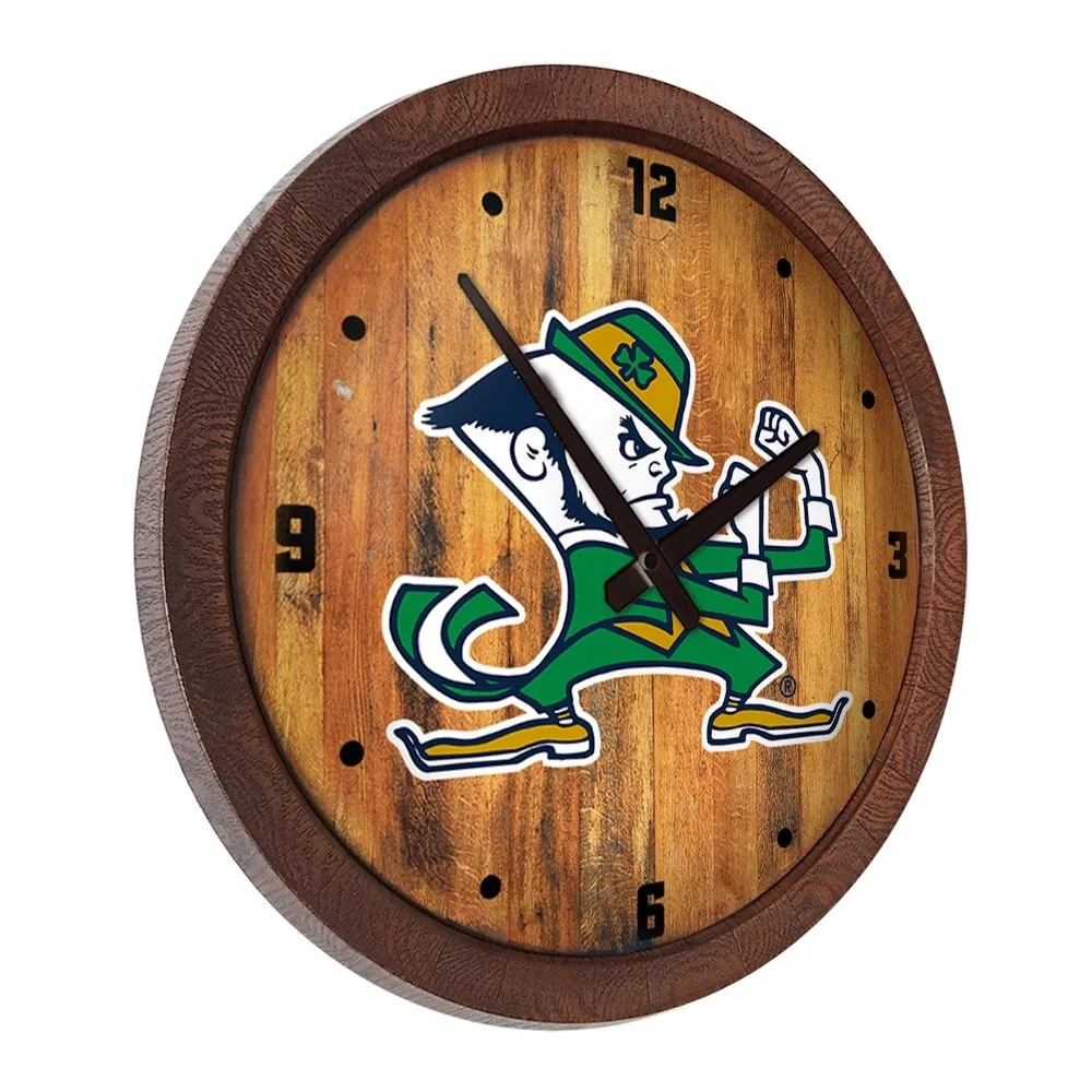 Notre Dame Fighting Irish: Leprechaun - "Faux" Barrel Top Clock