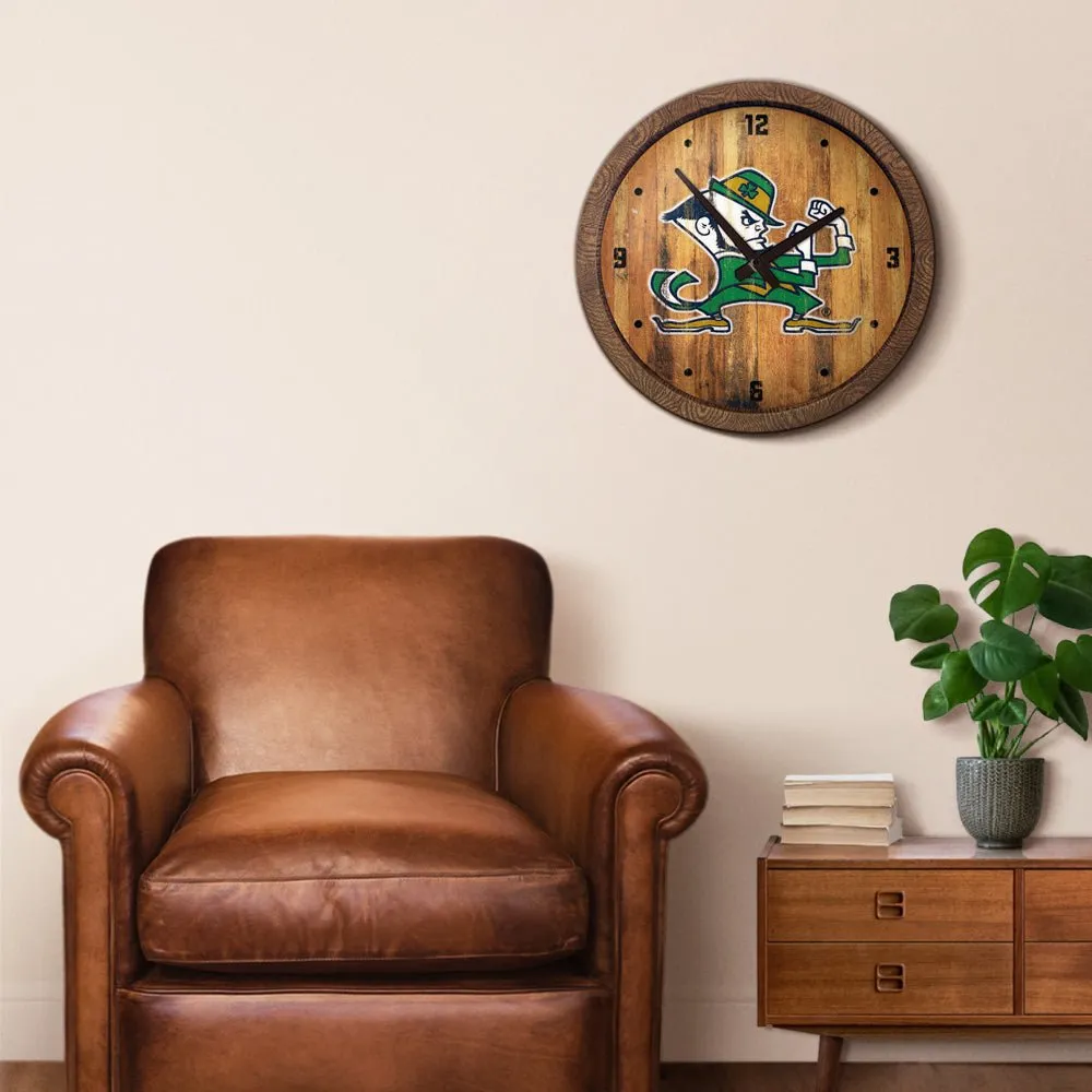 Notre Dame Fighting Irish: Leprechaun - Weathered "Faux" Barrel Top Clock