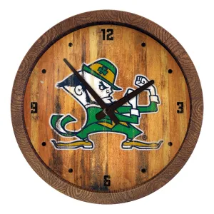 Notre Dame Fighting Irish: Leprechaun - Weathered "Faux" Barrel Top Clock