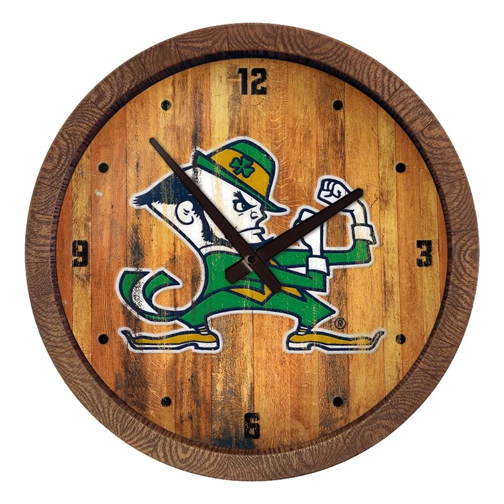Notre Dame Fighting Irish: Leprechaun - Weathered "Faux" Barrel Top Clock