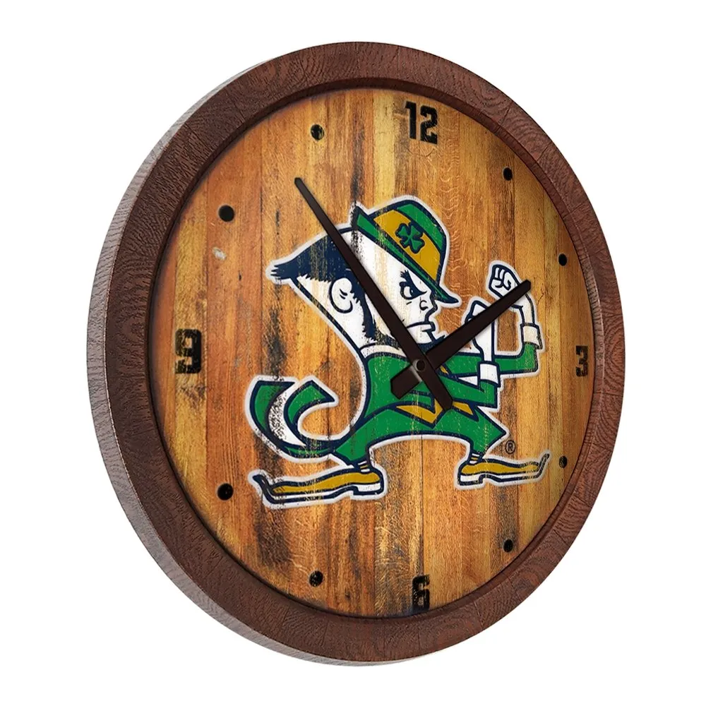 Notre Dame Fighting Irish: Leprechaun - Weathered "Faux" Barrel Top Clock