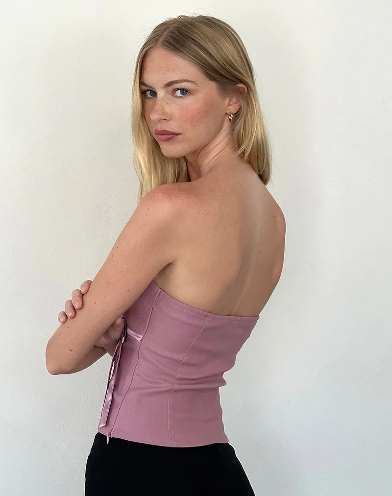 Novita Bow Detail Bandeau Top in Tailoring Dusky Pink