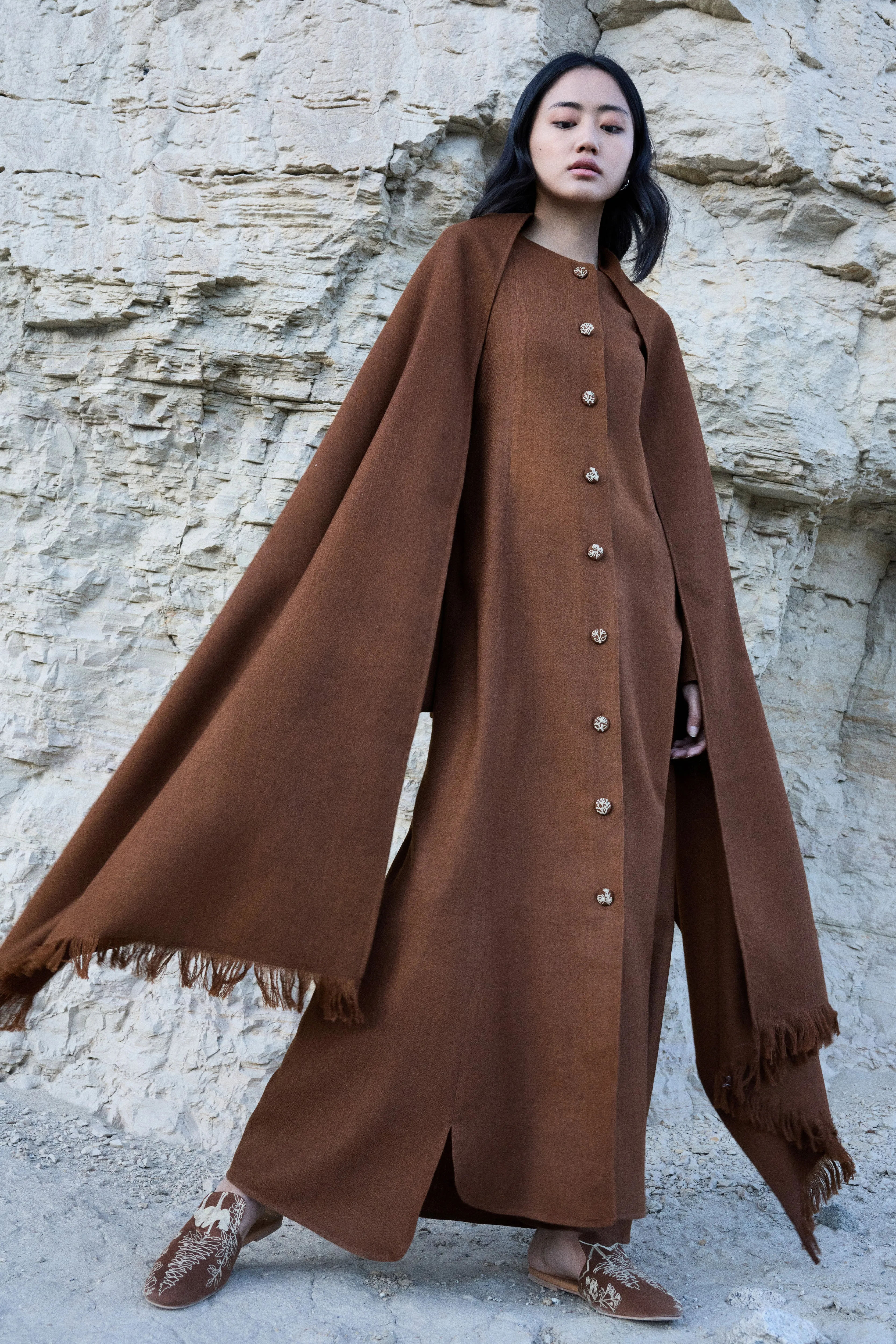 Nubra Woollen Dress (Maple) & Sand Woollen Shawl (Maple)