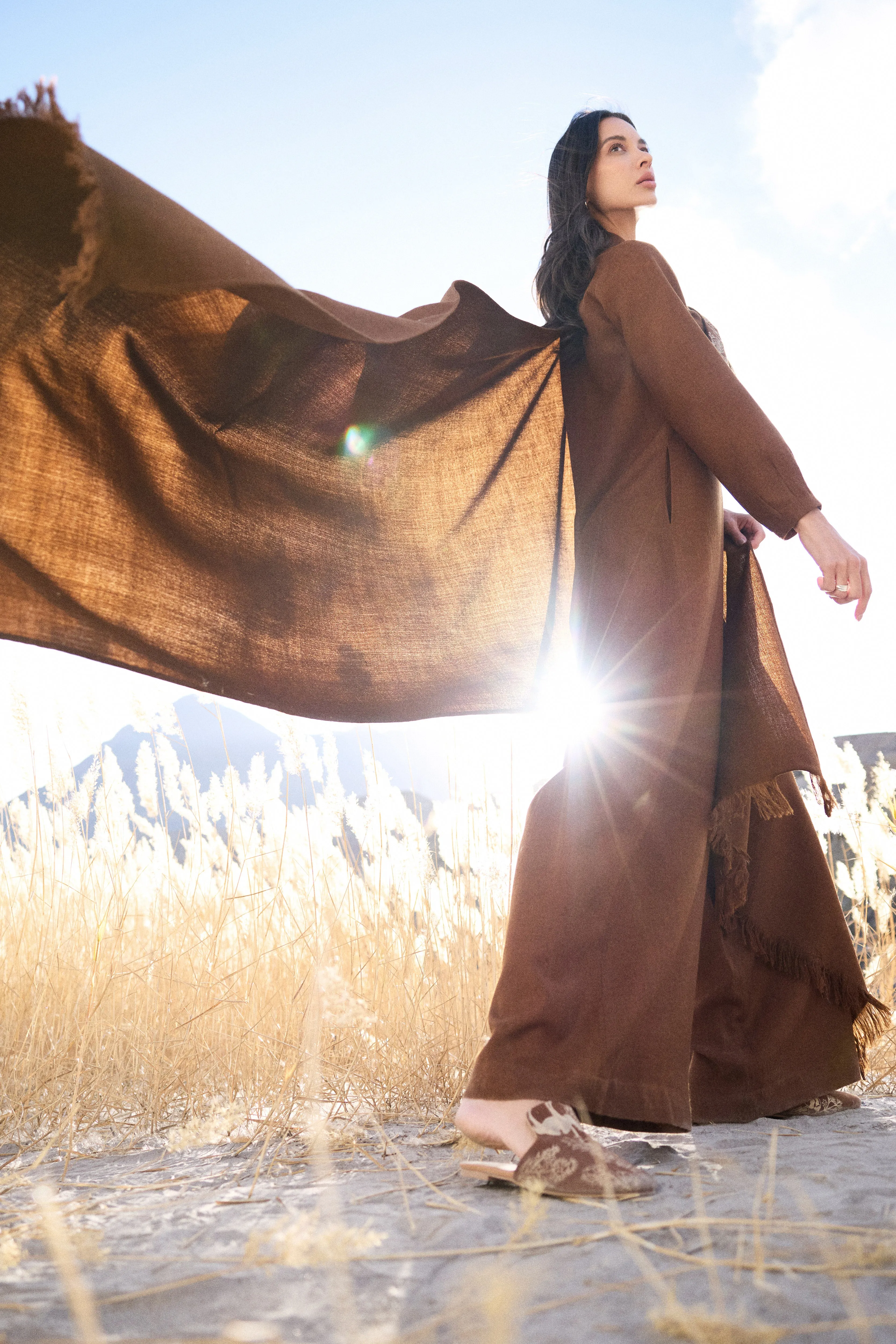 Nubra Woollen Dress (Maple) & Sand Woollen Shawl (Maple)