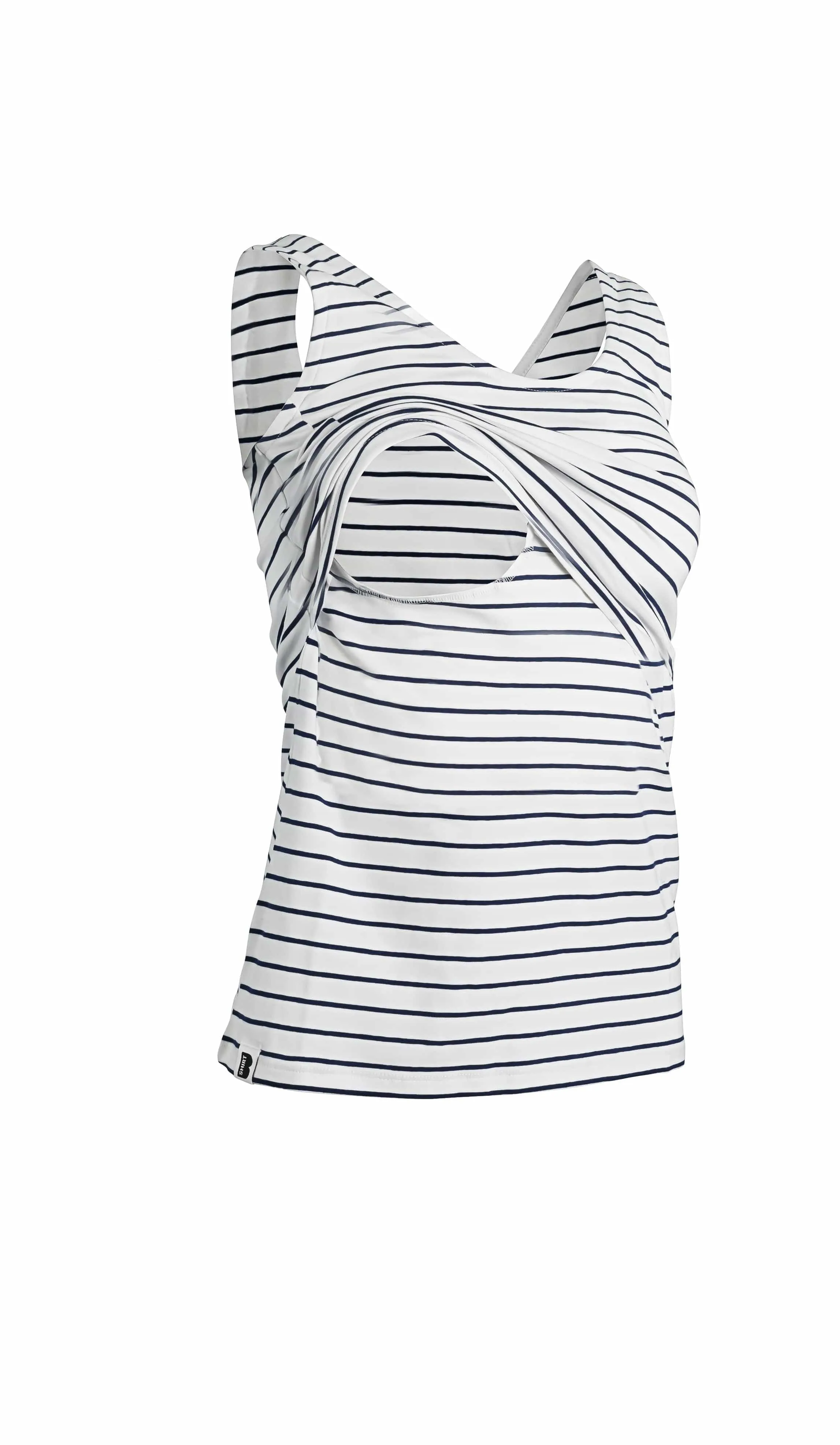 Nursing Laced Cotton Vest |  White/Navy Stripe