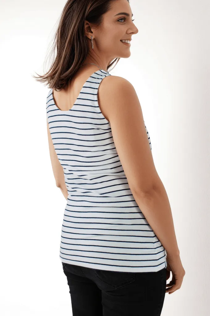 Nursing Laced Cotton Vest |  White/Navy Stripe
