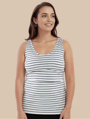 Nursing Laced Cotton Vest |  White/Navy Stripe