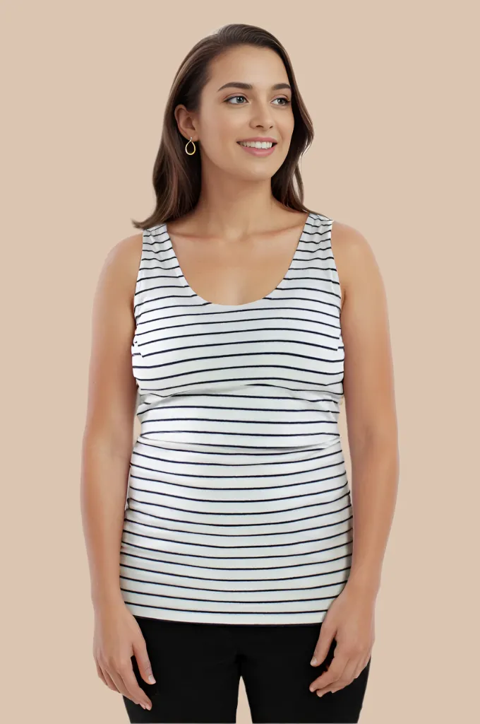 Nursing vest in White/Navy Stripe