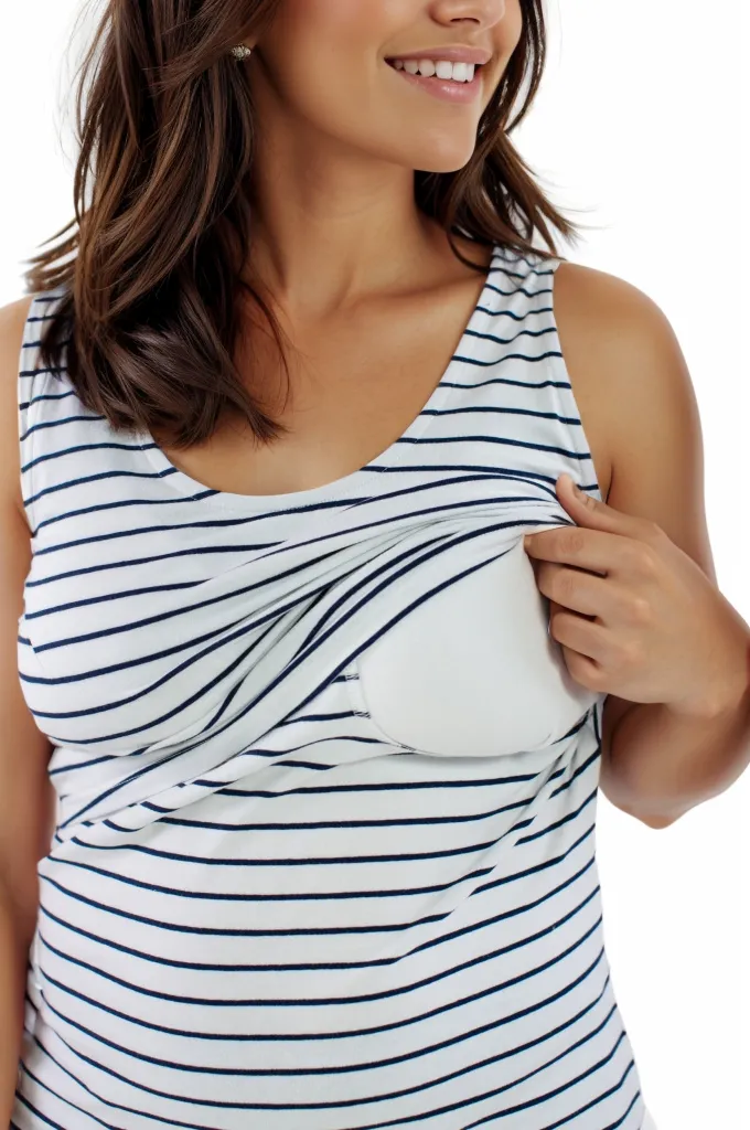 Nursing vest in White/Navy Stripe