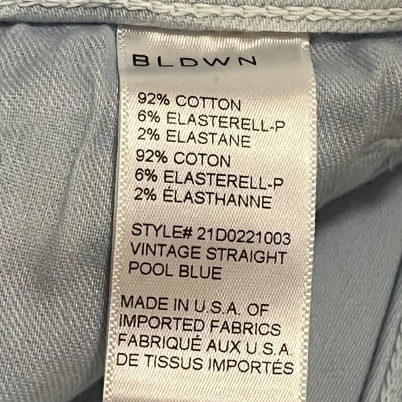 NWT BLDWN Vintage Straight Leg High Rise Jeans Pool/Light Blue SZ 29 USA