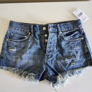 NWT Free People Loving Good Vibrations Denim Cutoff Shorts in Mid Indigo size 25