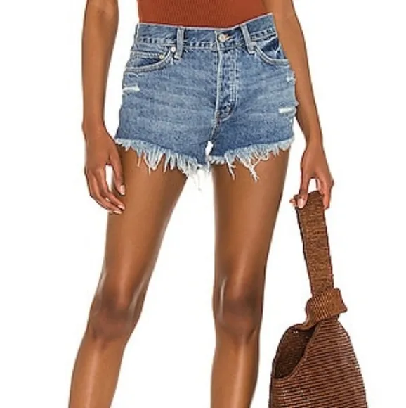 NWT Free People Loving Good Vibrations Denim Cutoff Shorts in Mid Indigo size 25