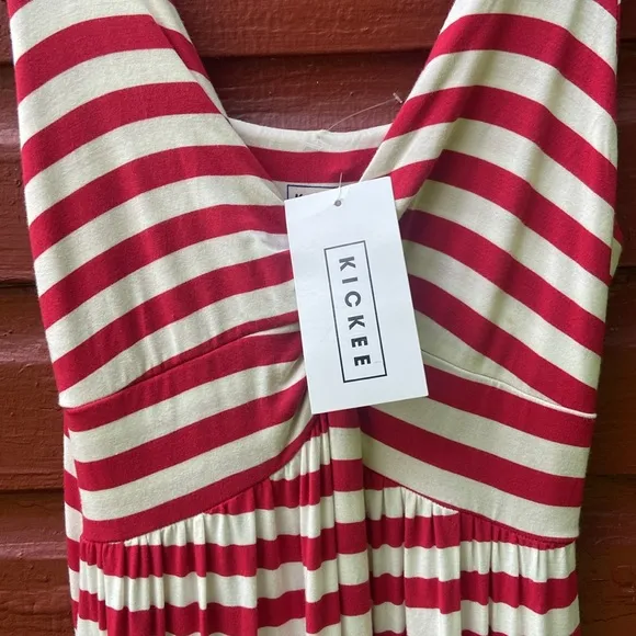 NWT Kikee Pants Candy Cane Stripe Print Simple Twist Nightgown Women's Size M