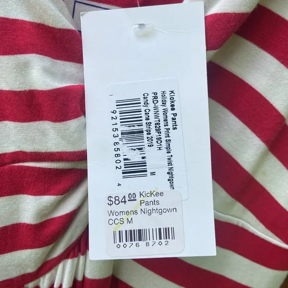 NWT Kikee Pants Candy Cane Stripe Print Simple Twist Nightgown Women's Size M