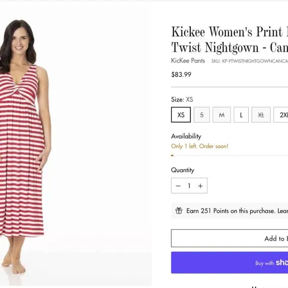 NWT Kikee Pants Candy Cane Stripe Print Simple Twist Nightgown Women's Size M