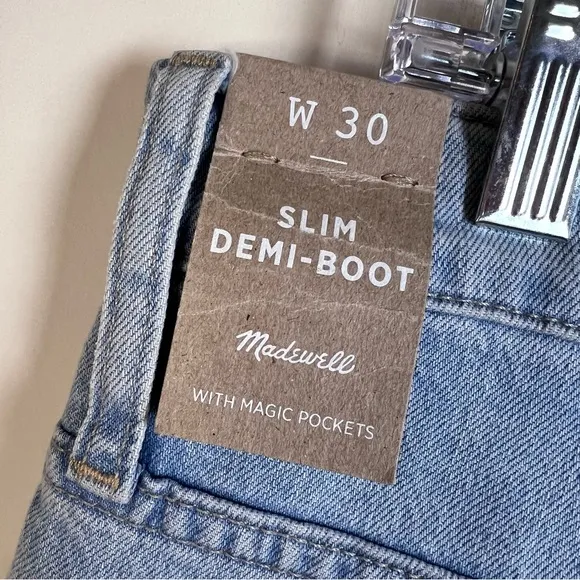 NWT Madewell Slim Demi-Boot Jeans Bellmeade Wash Size 30