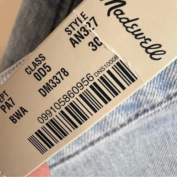 NWT Madewell Slim Demi-Boot Jeans Bellmeade Wash Size 30