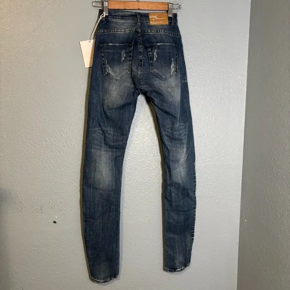 NWT One Teaspoon Scallywags Pure Bleu Distressed Skinny Jeans