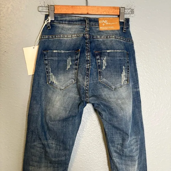 NWT One Teaspoon Scallywags Pure Bleu Distressed Skinny Jeans