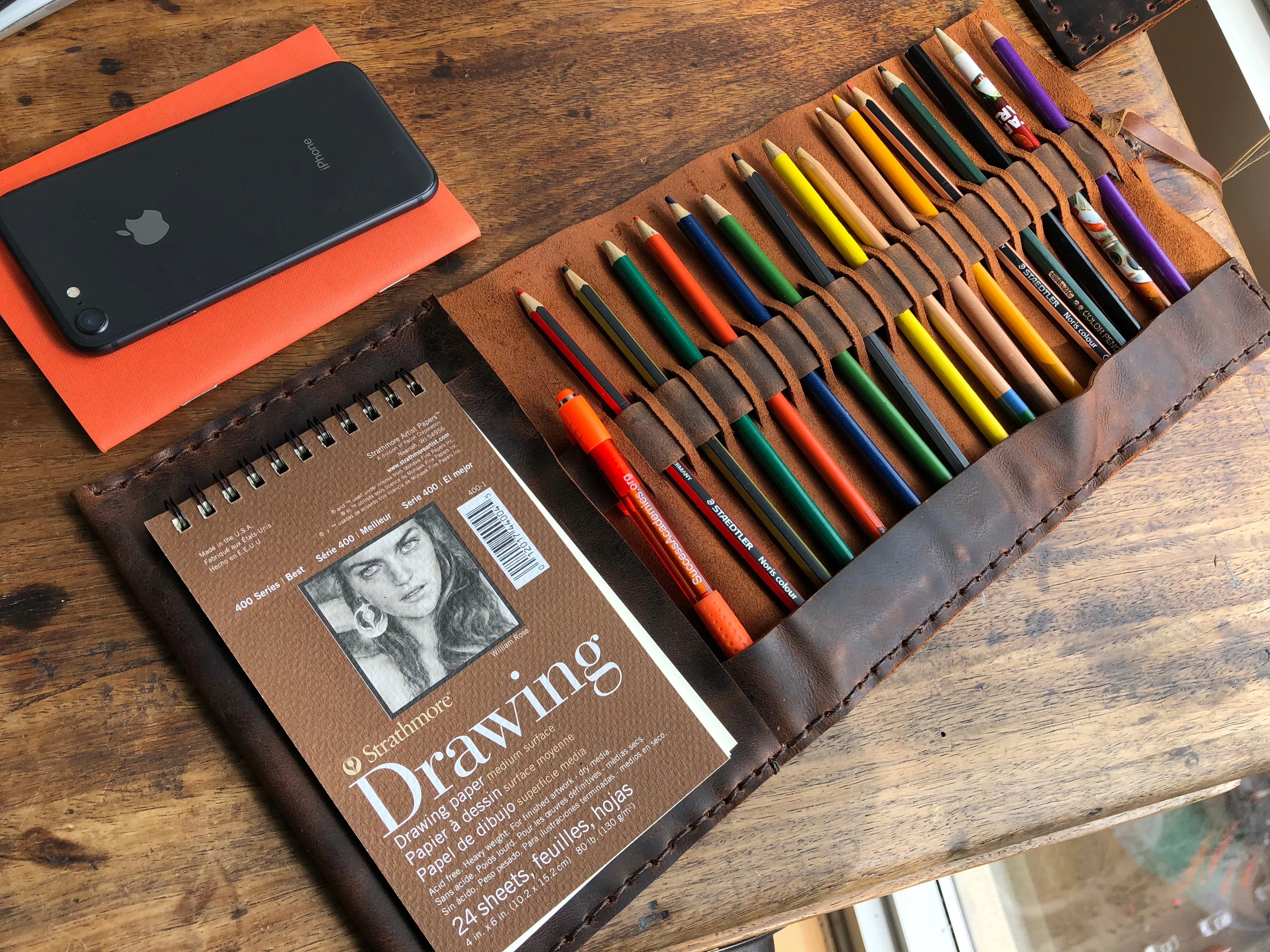 NY sketchbook, Refillable sketchpad cover, Hand-stitched leather sketch book, Custom made in NYC