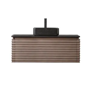 Ocala 1 Drawer Bathroom Vanity with Quartz Sink and Vessel Sink - Wall Mount - 48" Wood/Chestnut