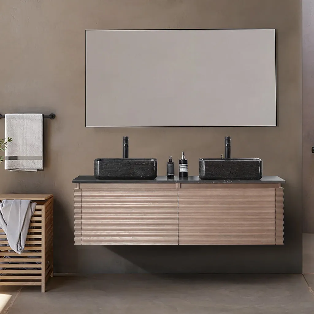 Ocala 2 Drawers Bathroom Vanity with Quartz Top and Double Vessel Sinks - Wall Mount - 60" Wood/Chestnut
