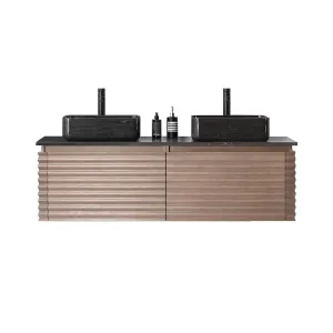 Ocala 2 Drawers Bathroom Vanity with Quartz Top and Double Vessel Sinks - Wall Mount - 60" Wood/Chestnut