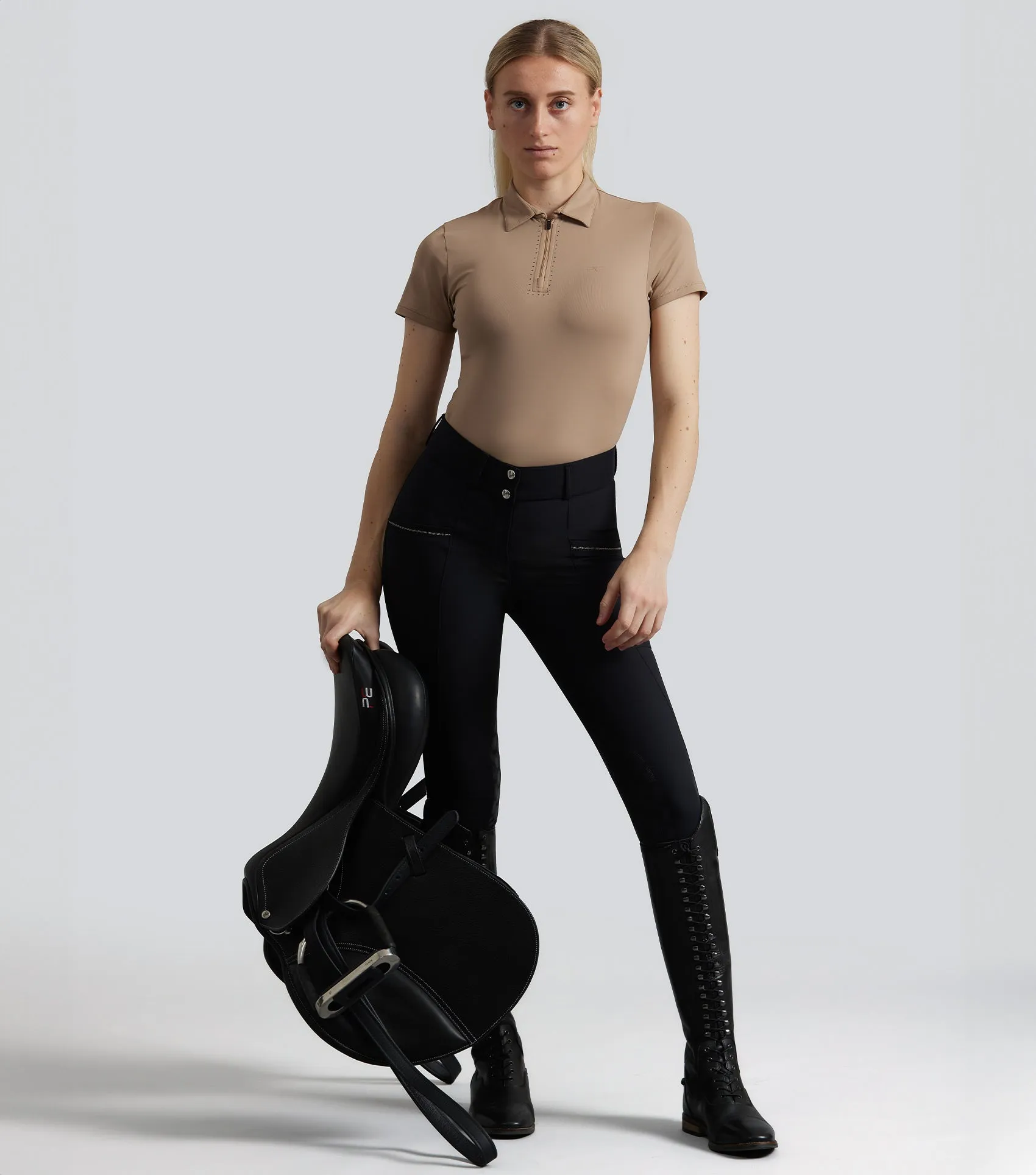 Ofena Womens Gel Knee Riding Breeches Black