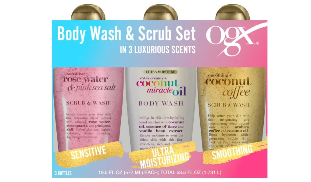 OGX Body Wash & Scrub Set 3-pack