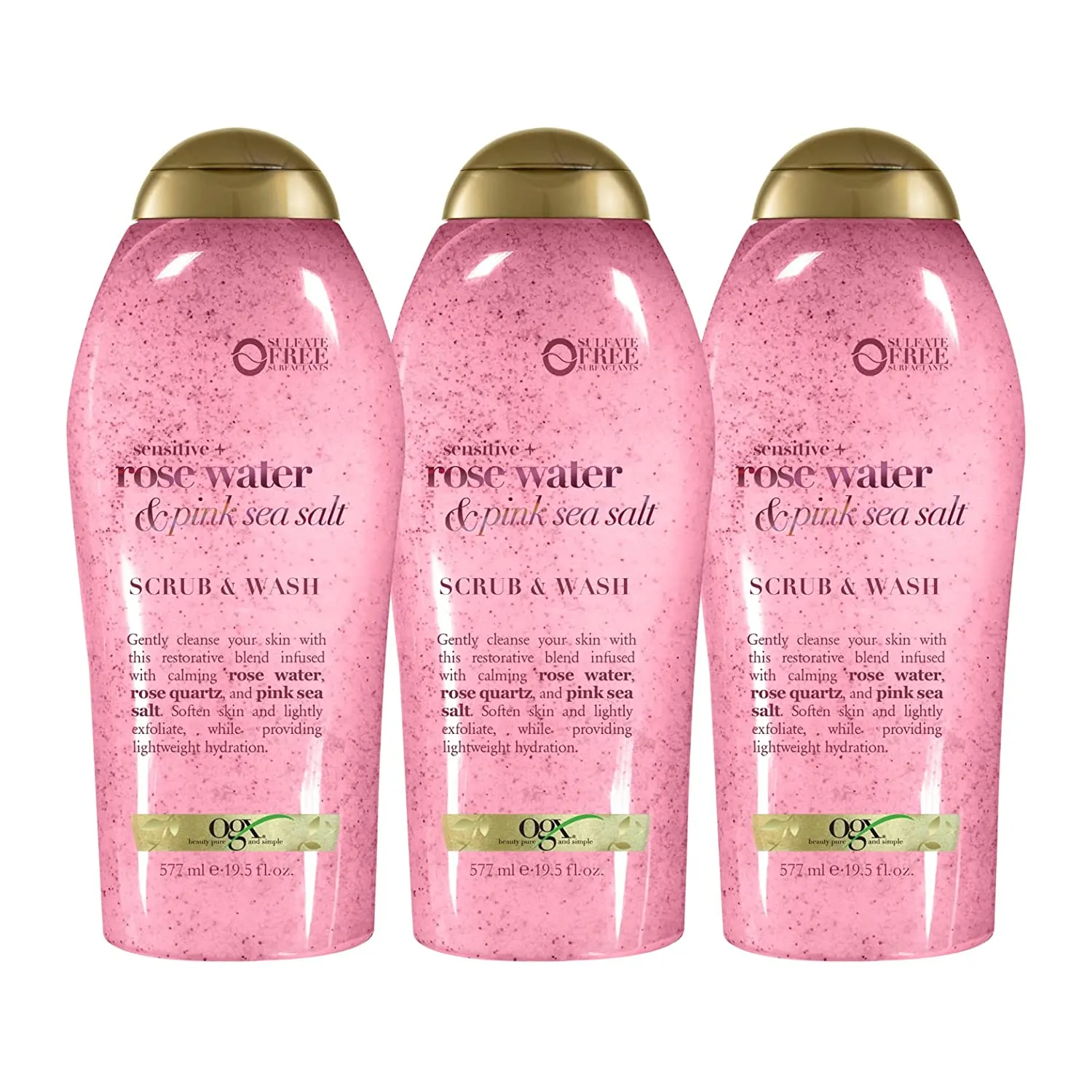 OGX Pink Sea Salt & Rosewater Gentle Soothing Body Scrub, Light Exfoliating Body Wash, Sulfate-Free, 19.5 Ounce, 1.0 Count