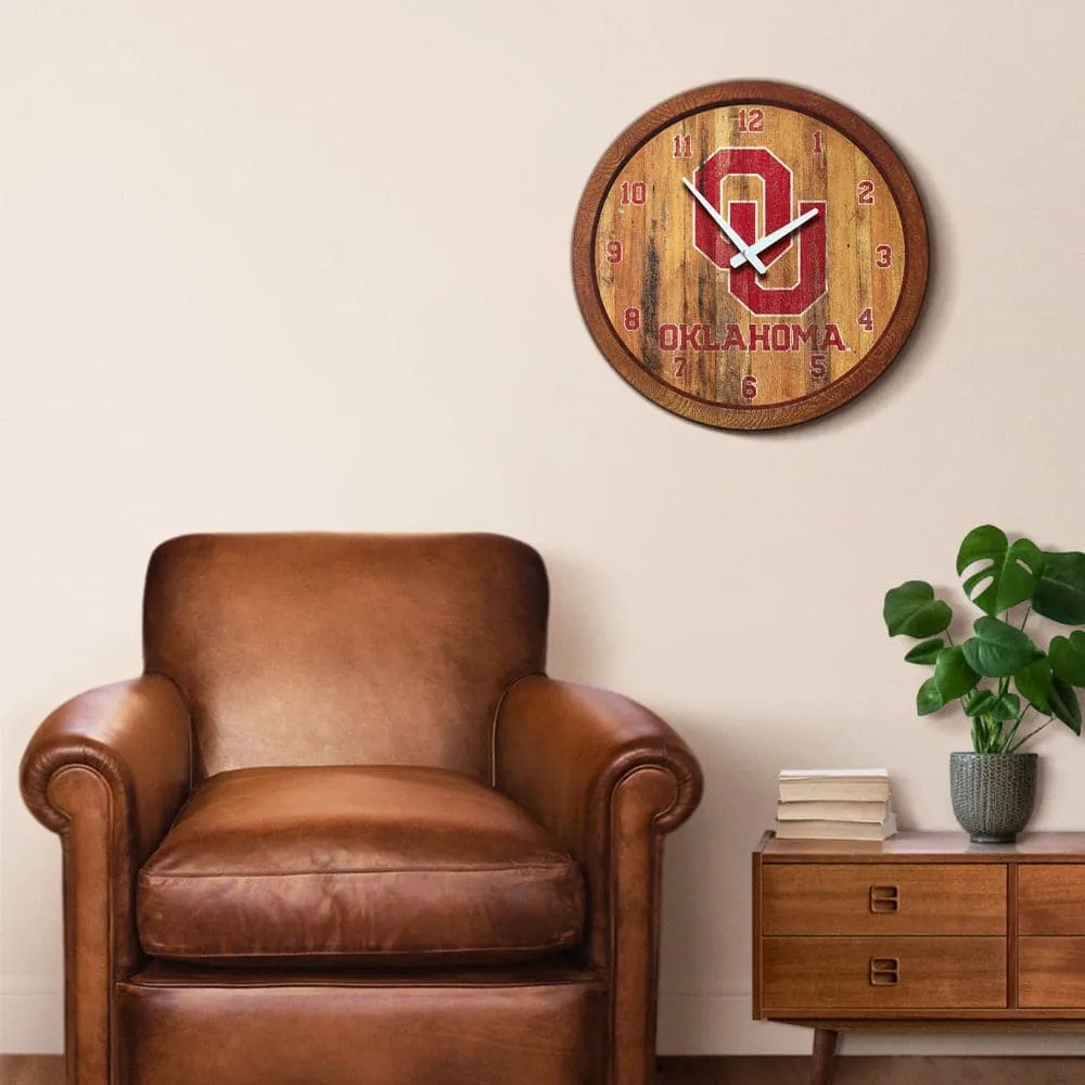 Oklahoma Sooners: Weathered "Faux" Barrel Top Wall Clock