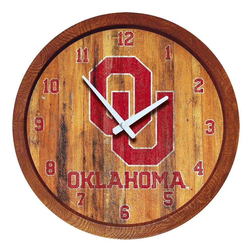 Oklahoma Sooners: Weathered "Faux" Barrel Top Wall Clock