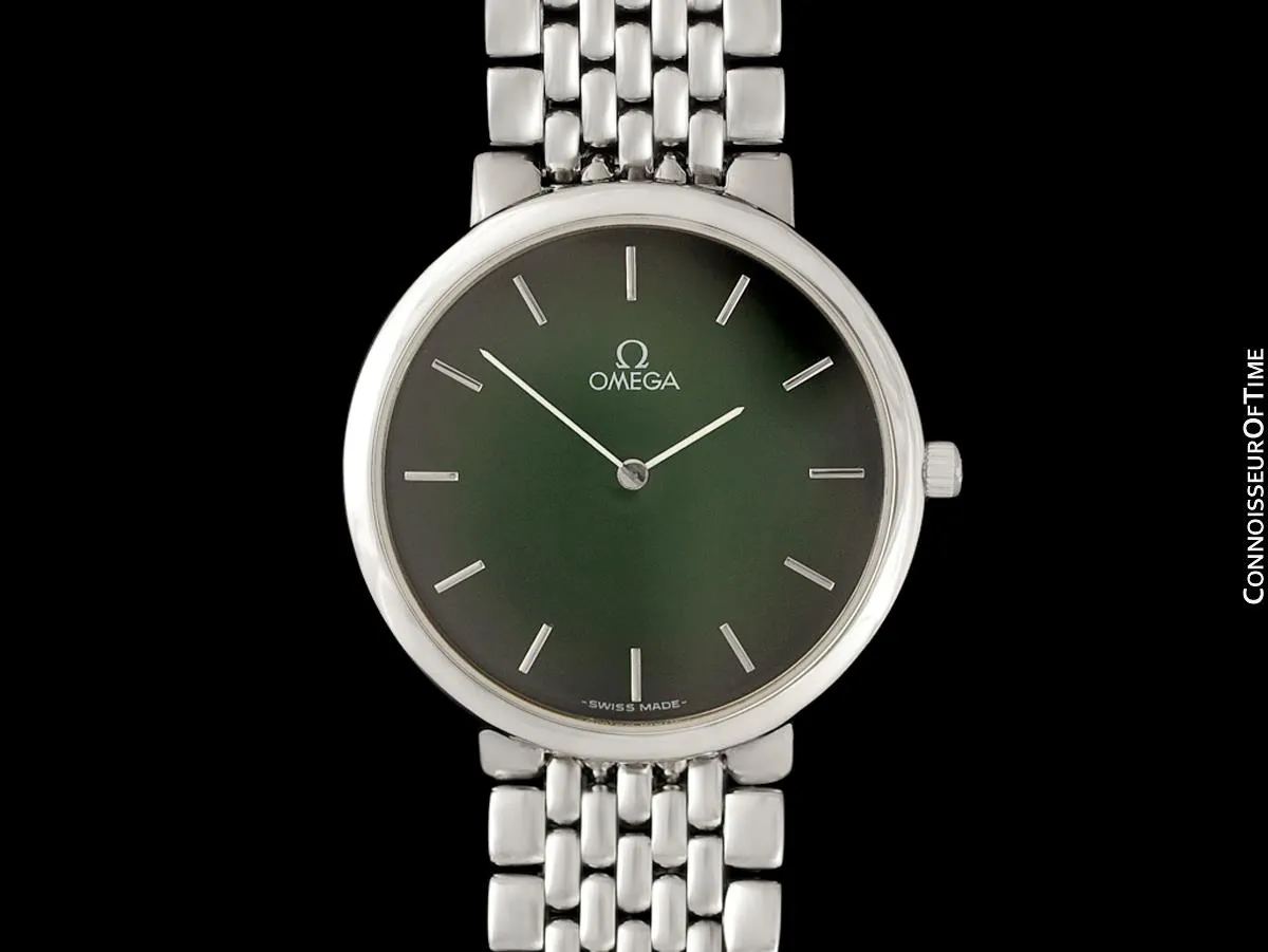 Omega De Ville Mens Thin Quartz Dress Watch with Green Vignette Dial - Stainless Steel
