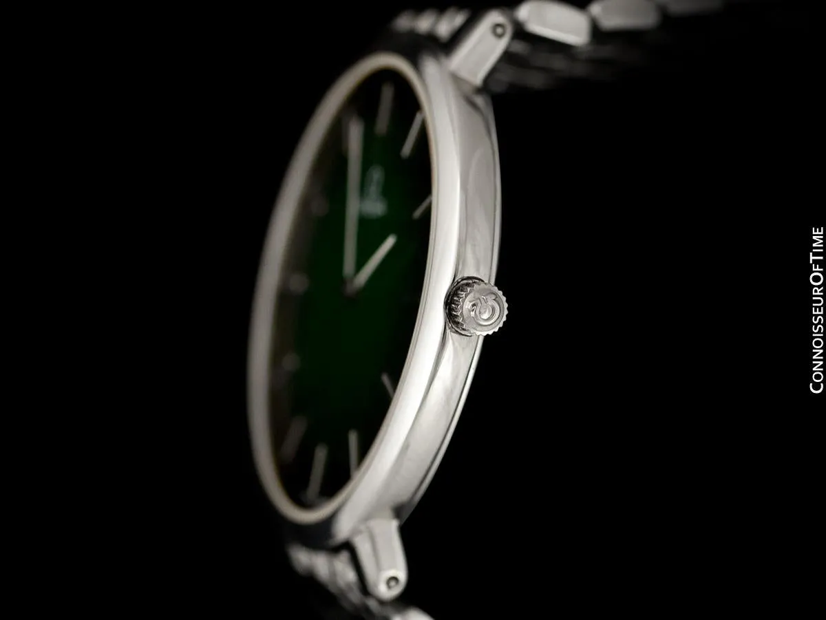 Omega De Ville Mens Thin Quartz Dress Watch with Green Vignette Dial - Stainless Steel