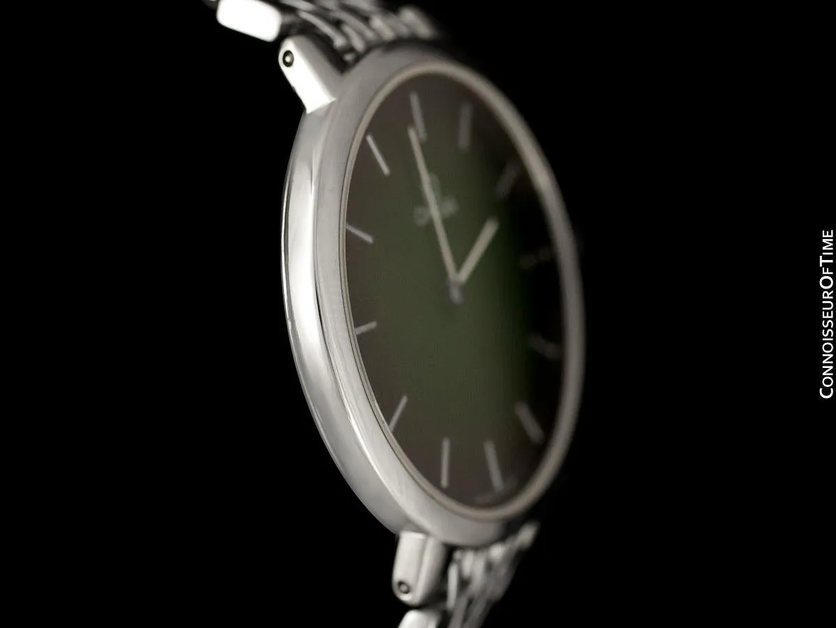 Omega De Ville Mens Thin Quartz Dress Watch with Green Vignette Dial - Stainless Steel