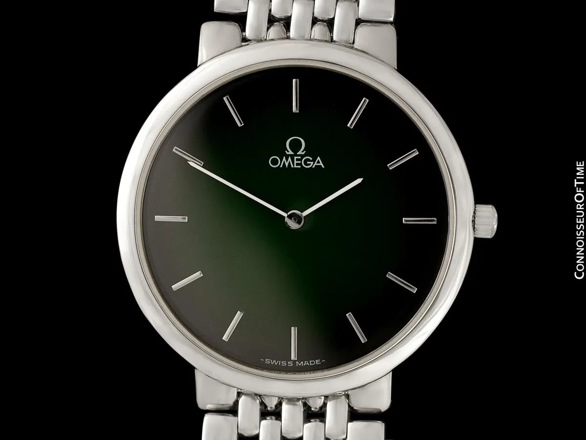 Omega De Ville Mens Thin Quartz Dress Watch with Green Vignette Dial - Stainless Steel