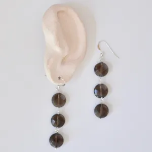 OOO Tic Tac Toe Smokey Quartz and Sterling Silver Earrings - Featherhead Studio
