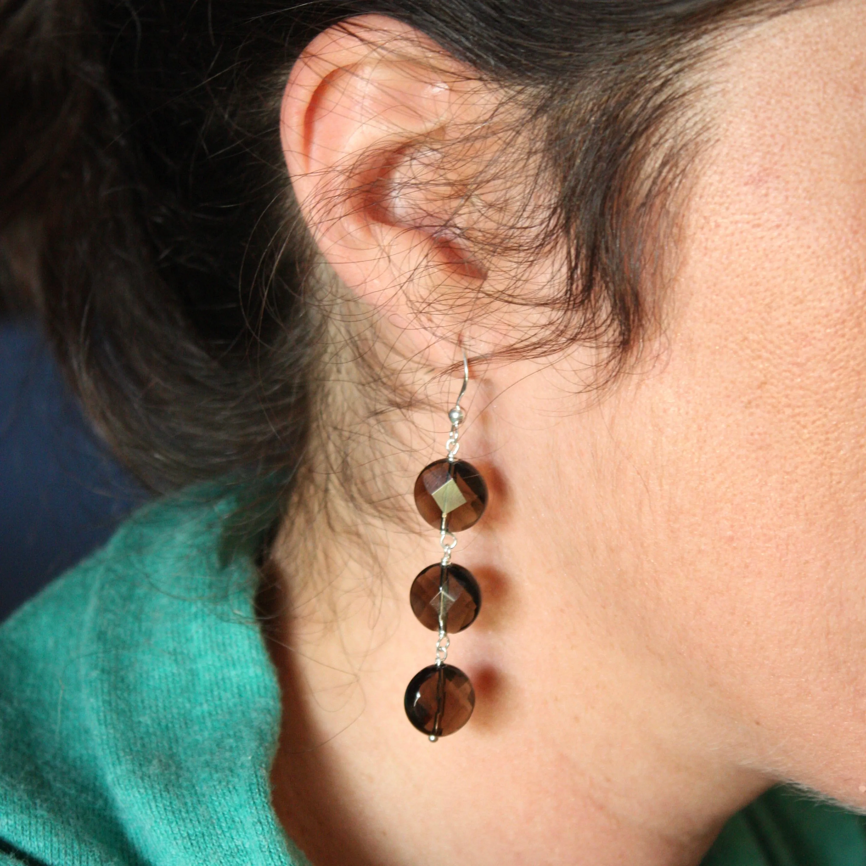 OOO Tic Tac Toe Smokey Quartz and Sterling Silver Earrings - Featherhead Studio