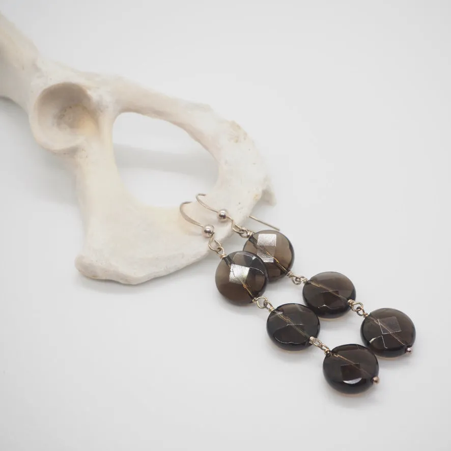 OOO Tic Tac Toe Smokey Quartz and Sterling Silver Earrings - Featherhead Studio