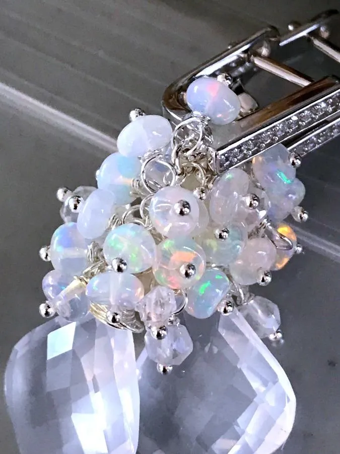 Opal Cluster Crystal Quartz Leverback Earrings