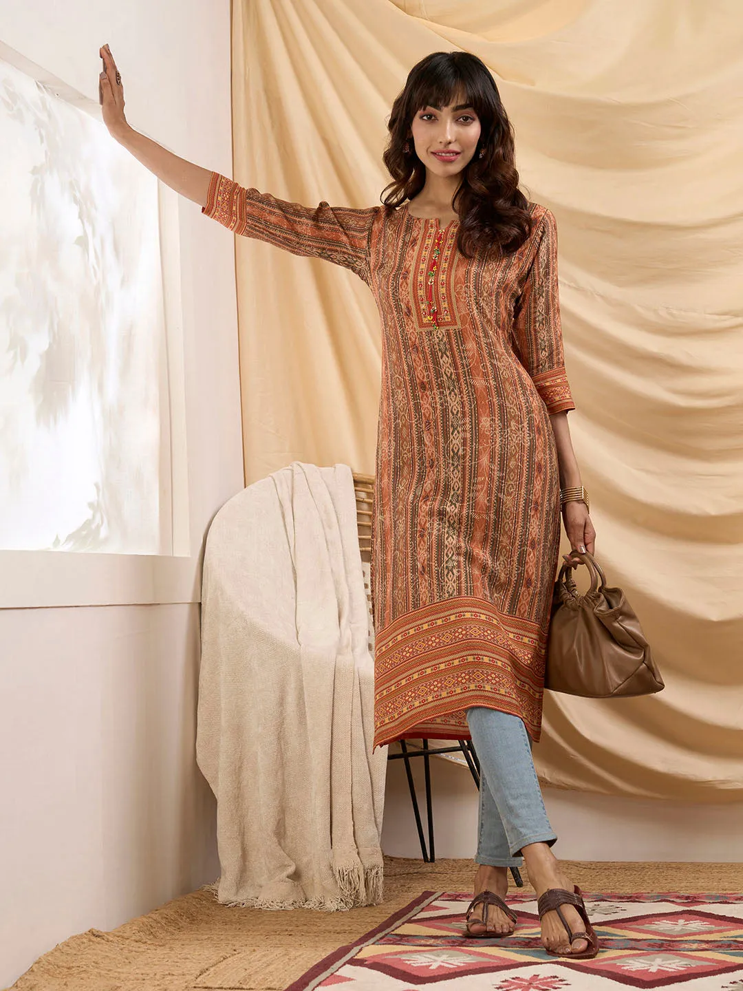 Orange Kurta For Women - Women Muslin Comfort Fit Kurta - Zola